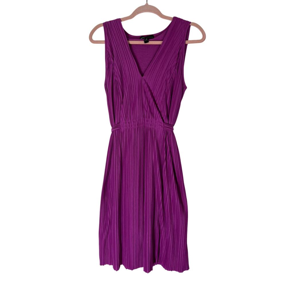 Dana Buchman Magenta Pink Sleeveless Crinkle Texture V-neck Midi Dress Size M
